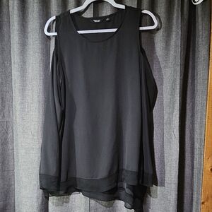 Vera Wang Cold Shoulder Black Blouse Top Sz M